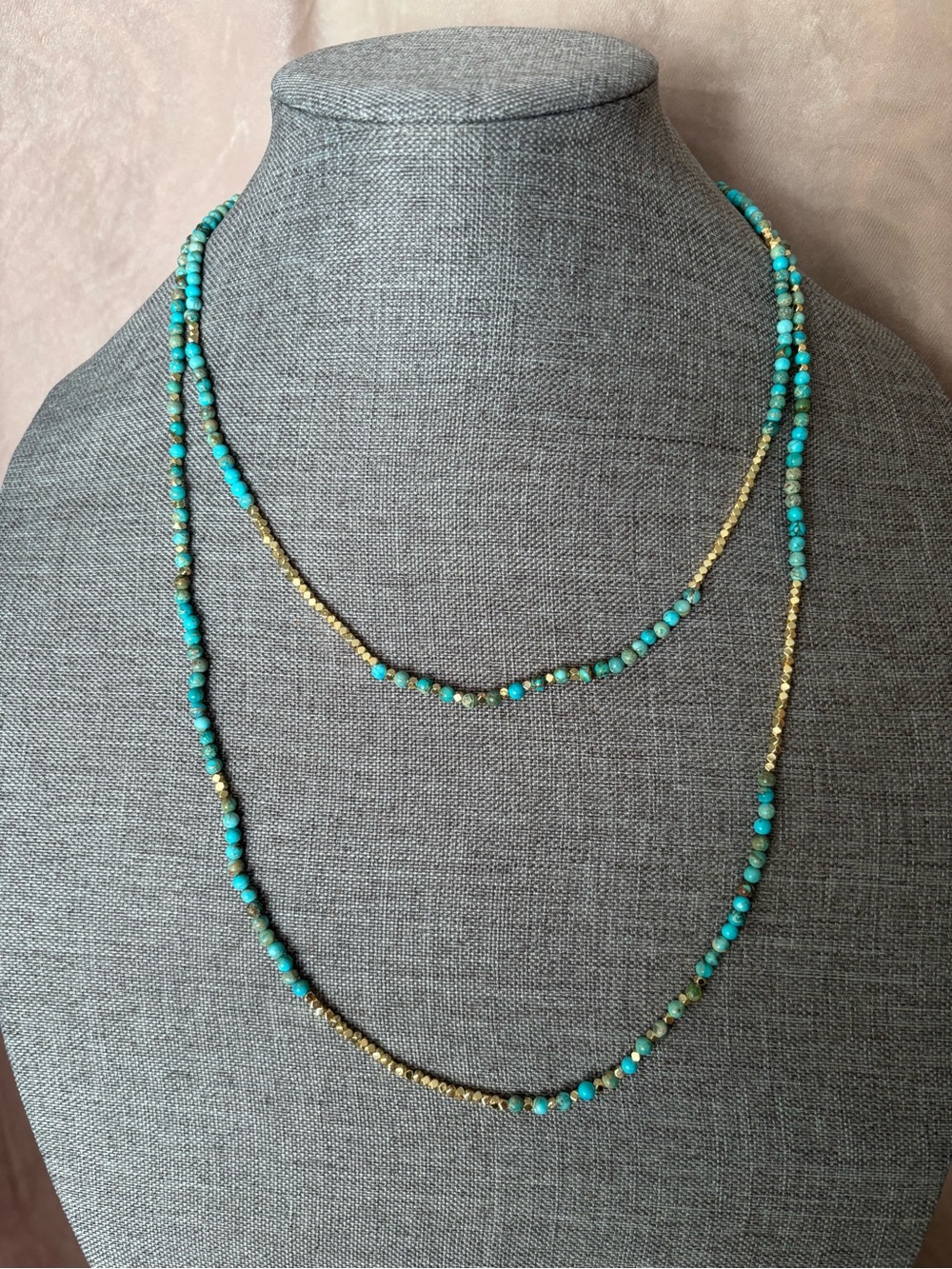 Gold and Turquoise Beaded Necklace - Women Jewelry